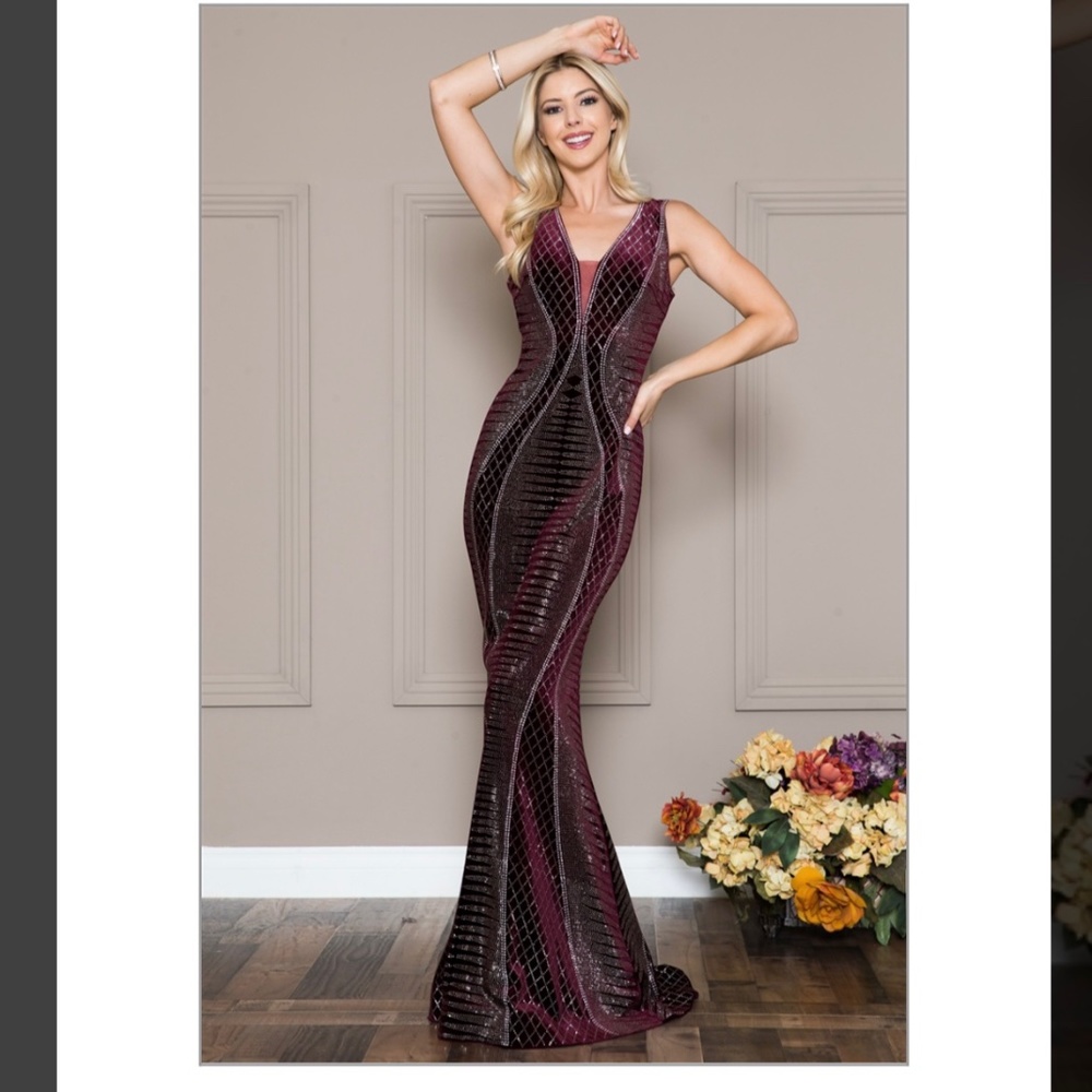 AMELIA COUTURE velvet sparkle evening gown mermaid